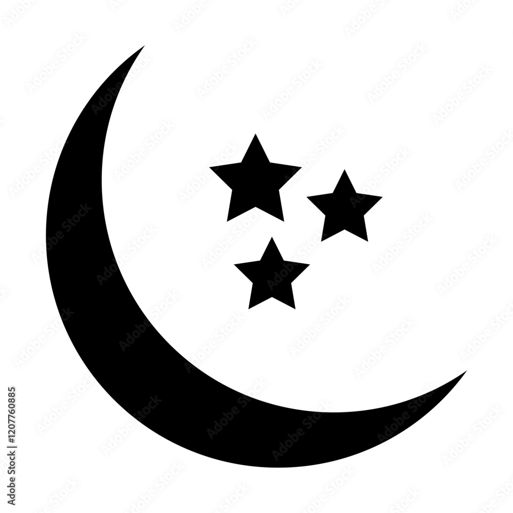 Crescent moon icon. Crescent design with stars. Boho moon illustration. Vector isolated on white background. Crescent moon icon. Crescent design with stars. Boho moon illustration. Vector isolated on white background.