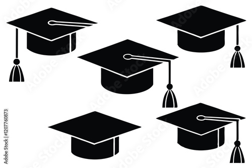set of Grad cap silhouette icon. Clipart image isolated on white background