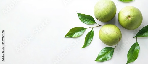 Wallpaper Mural Fresh Green Coconuts Surrounded by Vibrant Green Leaves on a Clean White Background Ideal for Natural Beverage or Tropical Imagery Torontodigital.ca