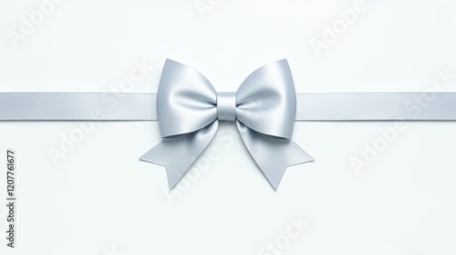 Elegant Silver Ribbon Bow on White Background  