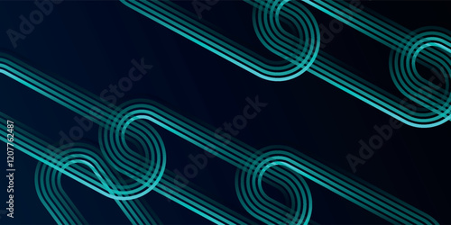 Dark blue abstract background with glowing geometric lines. Modern shiny blue lines pattern. Futuristic technology concept. Horizontal banner template. Suit for cover, poster, presentation