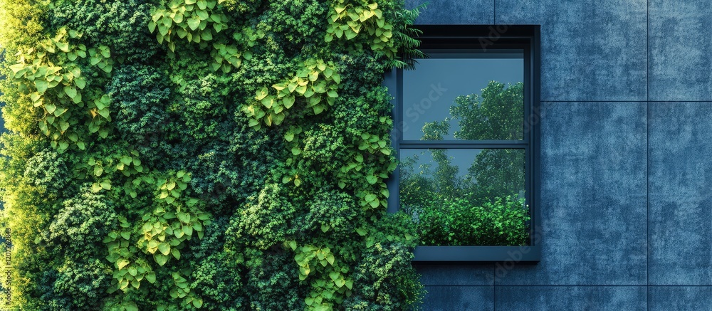 Modern Eco-Friendly House Facade with Green Ivy Texture Close Up Natural Design Elements Vibrant Greenery and Empty Space for Text