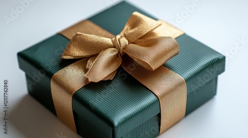 Beautifully wrapped green gift box with golden ribbon for a special occasion