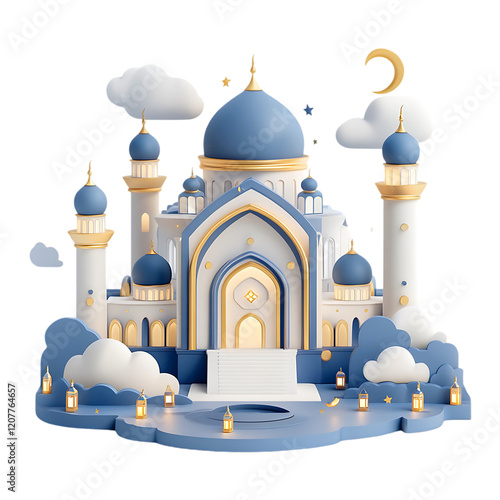 3D mosque on a transparent background. Ai generative photo