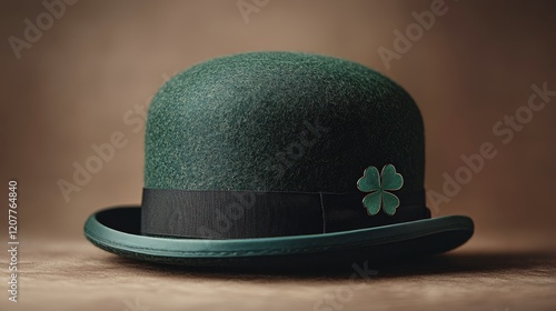 Green bowler hat with shamrock decoration perfect for St Patrick's Day celebr...