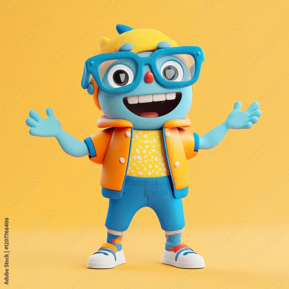 Fototapeta premium Cheerful Cartoon Character in Bright Colors with Playful Expression