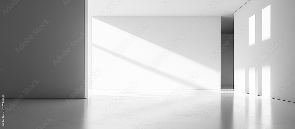 Spacious minimalist interior in bright white and soft gray tones featuring natural light and ample empty space for text placement Spacious minimalist interior in bright white and soft gray tones featuring natural light and ample empty space for text placement