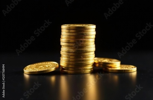 Wallpaper Mural Golden Coin Stack Mockup on Reflective Black Background for Business, Investment and Financial Graphics Torontodigital.ca