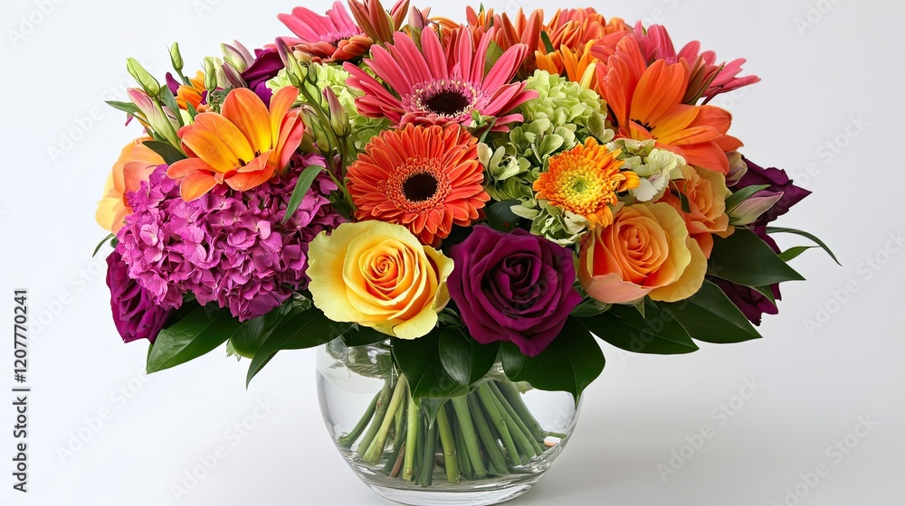 Vibrant Colorful Flower Bouquet in Glass Vase Vibrant Colorful Flower Bouquet in Glass Vase