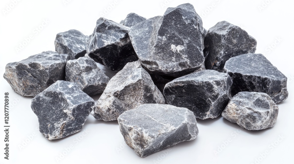 Gray Rocks Piled on a Clean White Surface for Natural Textural Background or Landscaping Concepts Gray Rocks Piled on a Clean White Surface for Natural Textural Background or Landscaping Concepts