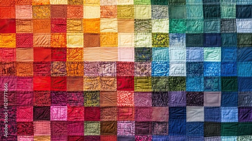 Colorful Patchwork Quilt Showing Varied Textures and Hues