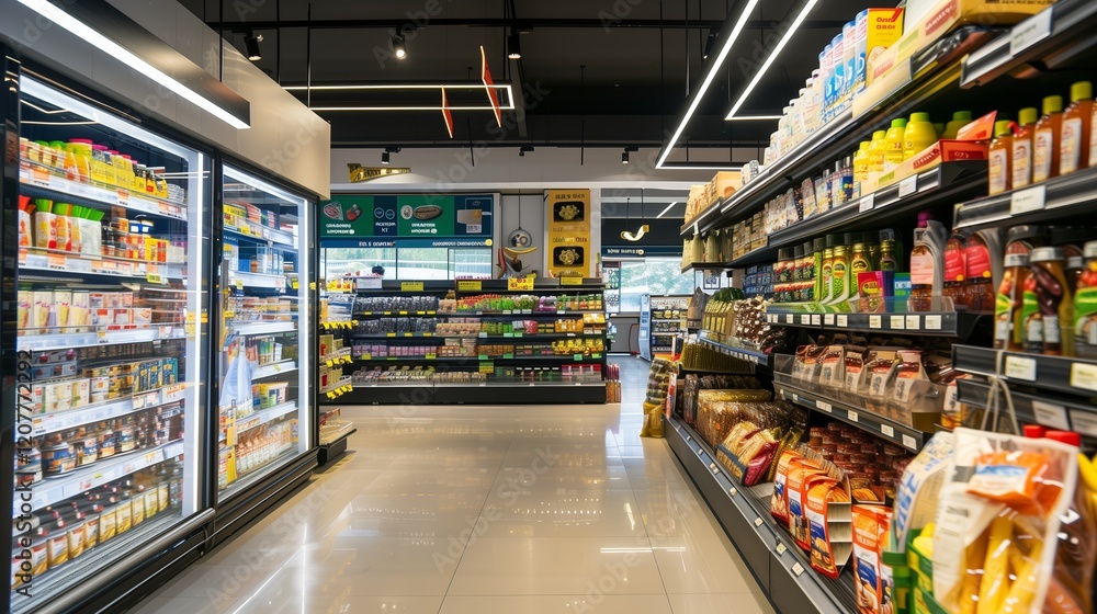 Fototapeta premium A supermarket with lots of goods on the shelves