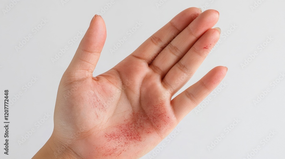 Hand Showing Skin Health with Red Marks and Unfinished Nails Illustrating Hand Damage and Care Vertical Composition Hand Showing Skin Health with Red Marks and Unfinished Nails Illustrating Hand Damage and Care Vertical Composition