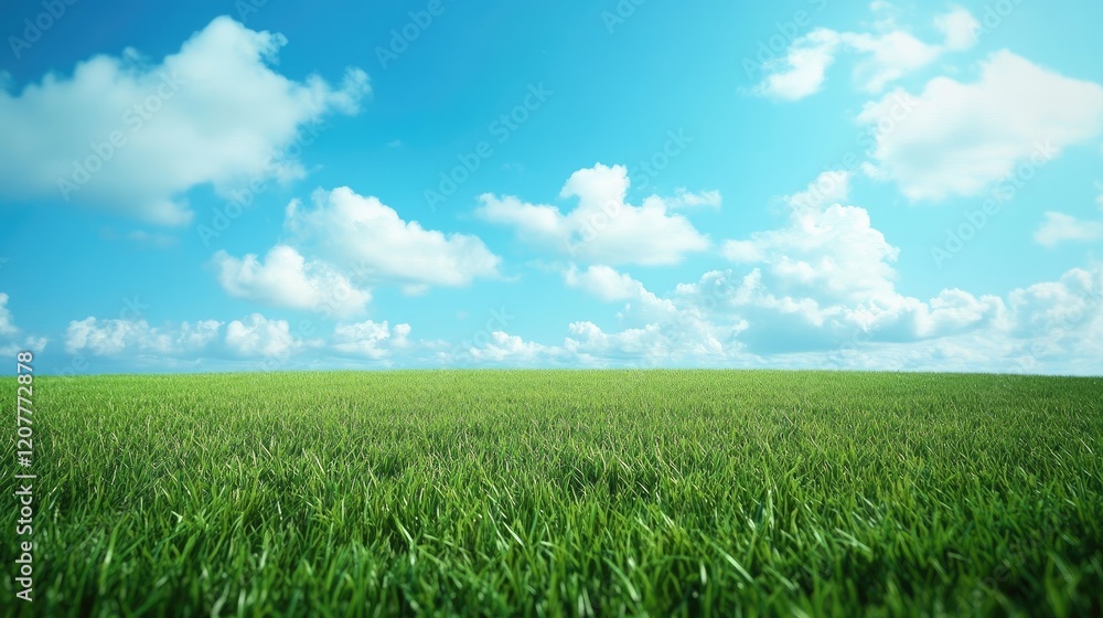 Lush green golf course under a clear blue sky with fluffy white clouds on a bright sunny day Lush green golf course under a clear blue sky with fluffy white clouds on a bright sunny day