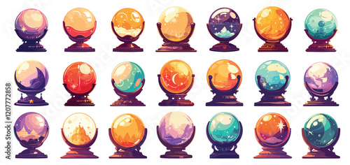 Fortune teller ball. Crystal shiny magician sphere for predict future, divination astrology paranormal mystic symbol vector illustration