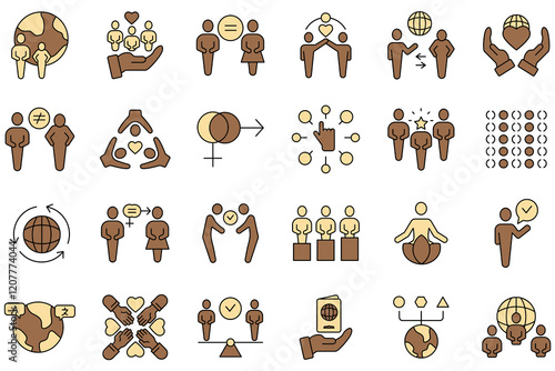 Diversity icons set. Set of editable stroke icons.Set of Diversity