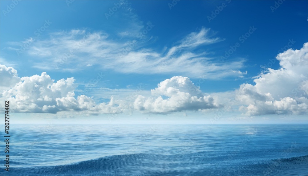 serene blue sky with soft clouds and gentle waves in background serene blue sky with soft clouds and gentle waves in background