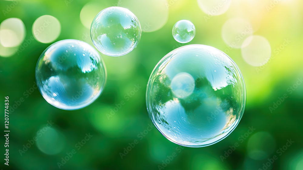 Transparent soap bubbles floating in sunlight Transparent soap bubbles floating in sunlight