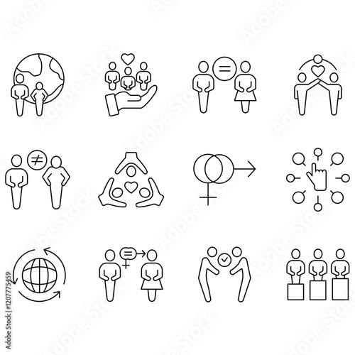 Diversity icons set. Set of editable stroke icons.Set of Diversity