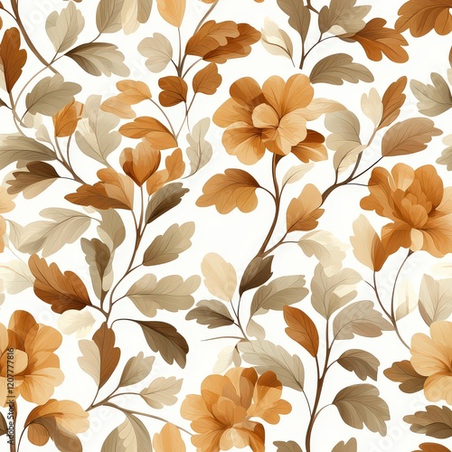 Elegant Floral Pattern with Warm Earthy Tones and Soft Texture for Textile and Wallpaper Applications