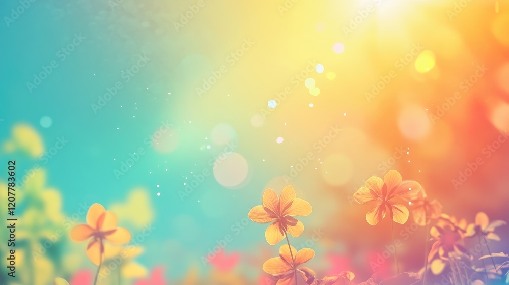 Obraz premium vibrant floral background with soft bokeh and sunlight creating a joyful and uplifting atmosphere in a garden setting
