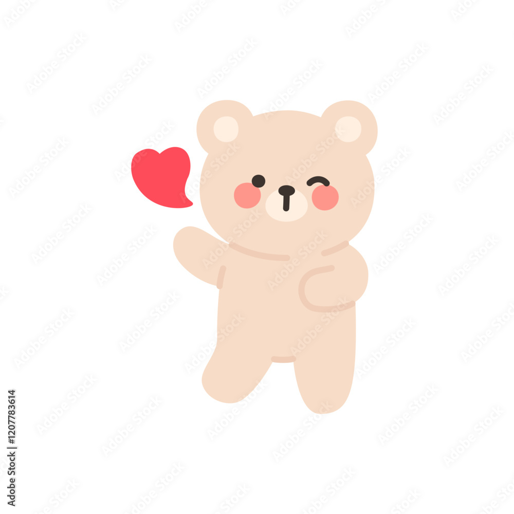 Obraz premium Cute Bear Sending a Kiss with a Floating Heart