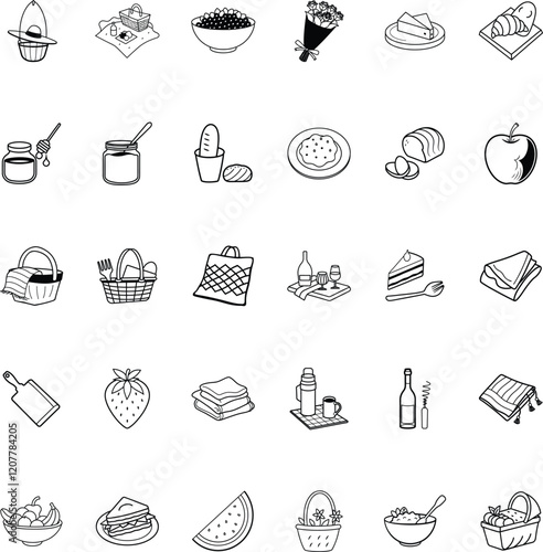 Picnic Food Icons Meals, Snacks, Baskets, and Drinks photo