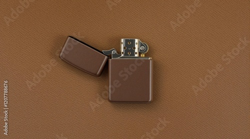 Classic windproof petrol lighter on textured background, ignition, petrol photo