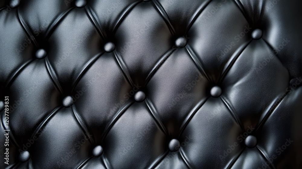 Naklejka premium Black leather tufted upholstery background with buttons and Copy Space for text placement.