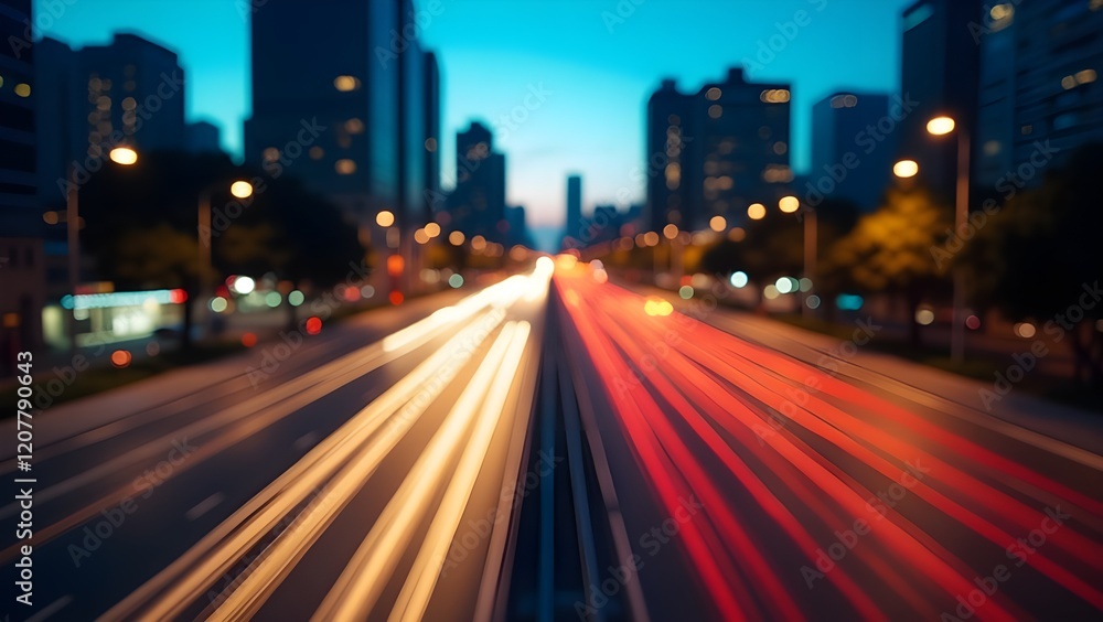 Blurred motion of city traffic lights creating glowing trails Blurred motion of city traffic lights creating glowing trails