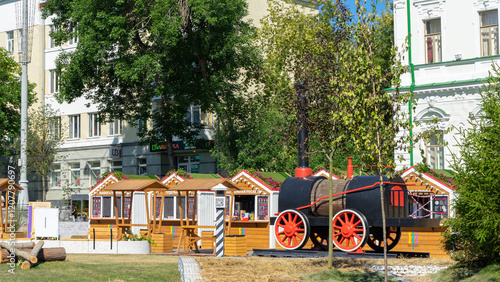 Trade pavilions on Festival of garden art and landscape design in center of Yekaterinburg, Russia photo