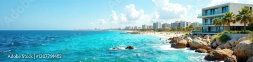 Stunning Tel Aviv waterfront, azure sea & modern architecture, ocean, cityscape, summer