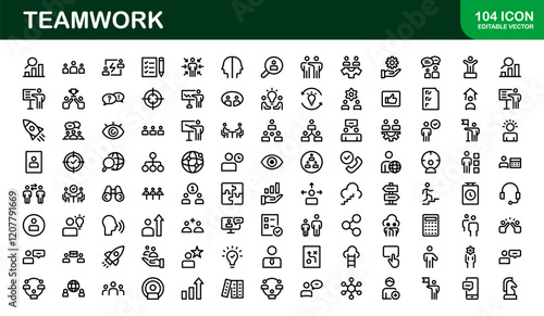 Modern Teamwork Icon Set. Professional and Minimalist Vectors for Collaboration, Team Building, and Office Projects in Outline Style.