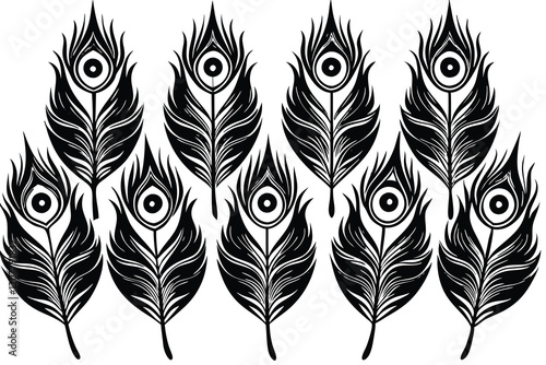 Exotic peacock feather design silhouette vector illustration photo