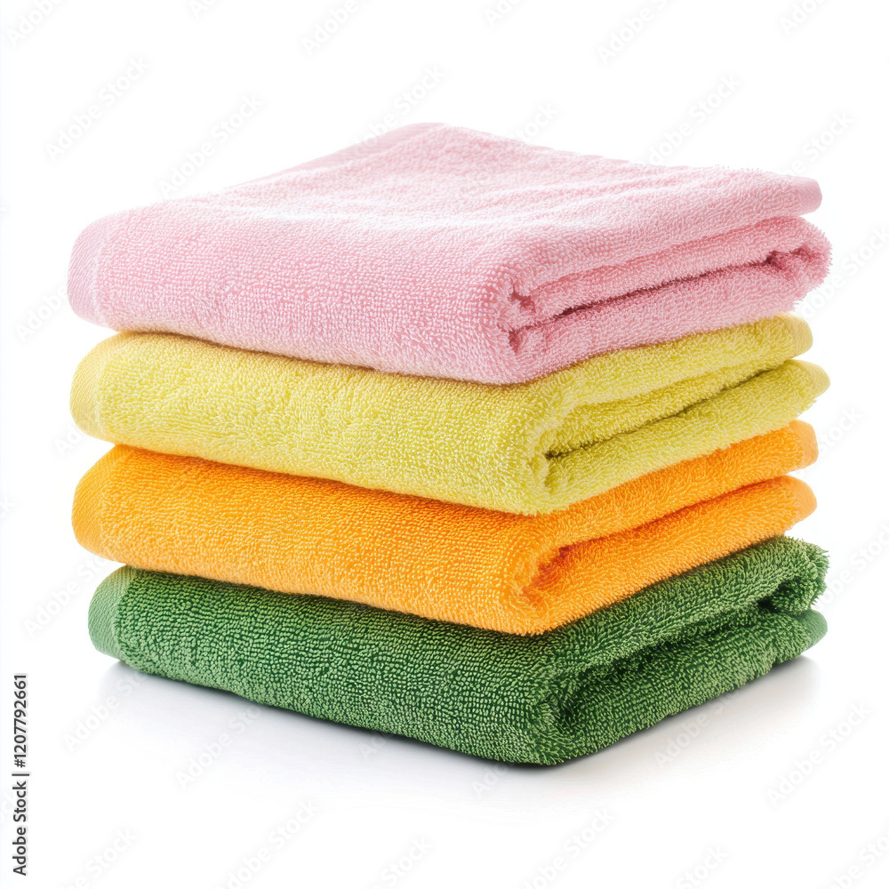 Soft cotton kitchen towels in pastel colors stacked neatly, adding cheerful touch to any kitchen. Perfect for drying dishes or hands, these towels combine functionality with style Soft cotton kitchen towels in pastel colors stacked neatly, adding cheerful touch to any kitchen. Perfect for drying dishes or hands, these towels combine functionality with style