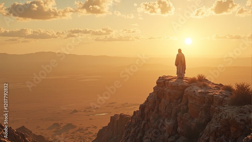 Prophet Ibrahim on mountain at sunset divine guidance photo