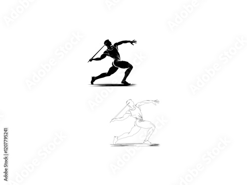 A dynamic silhouette vector illustration of a javelin thrower in mid-action, showcasing the athlete's power and accuracy. vector illustration  line art black and white design.