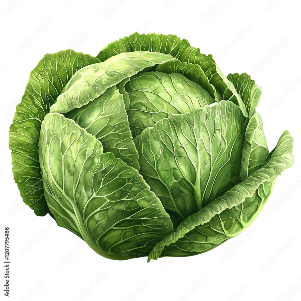 Fototapeta premium illustration of a fresh, whole green cabbage