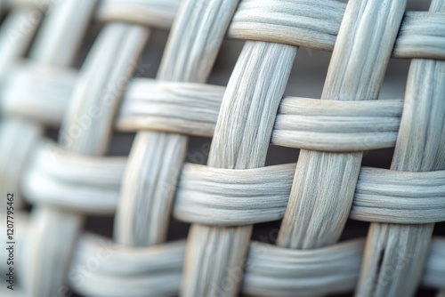 Close-up of intricate woven texture, light gray strands create a complex pattern. photo