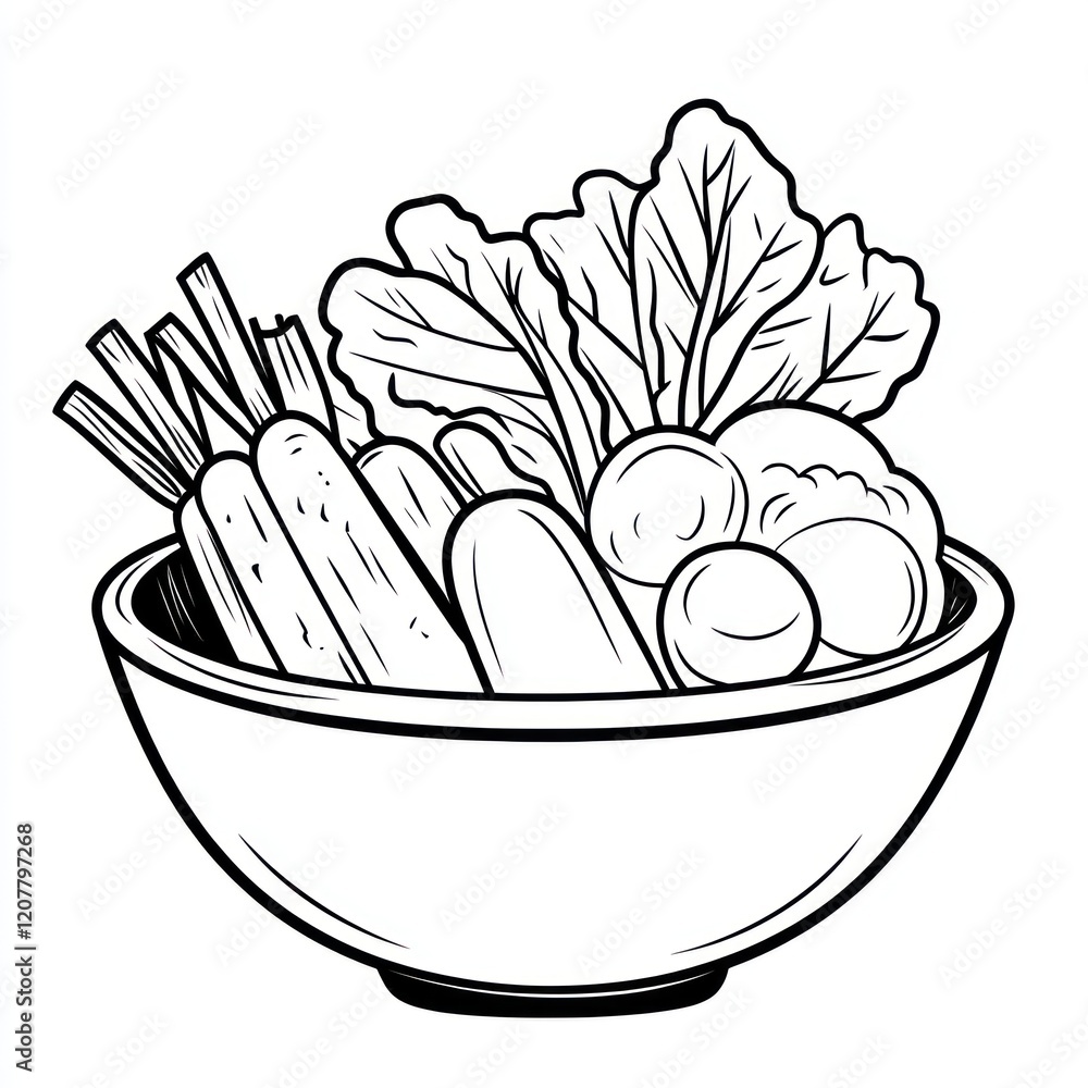 Cartoon bowl of assorted vegetables Cartoon bowl of assorted vegetables
