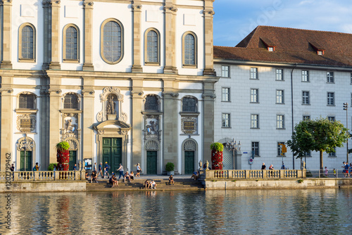 Franz Xaver (Xavier) Jesuit Church and Reuss River, Lucerne, Switzerland, photo