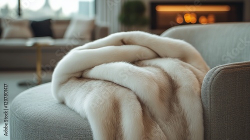 Cozy modern chair with soft blanket in a bright, minimalist room during the day