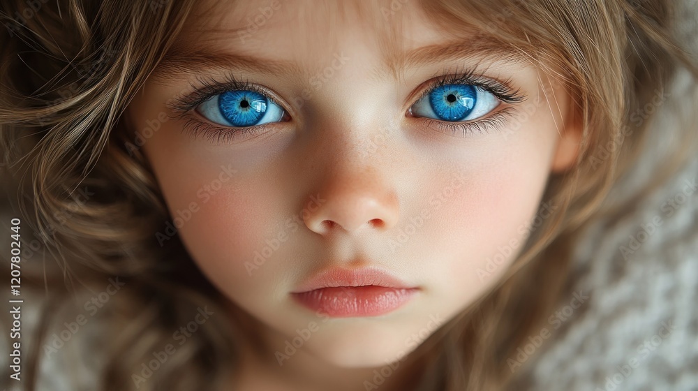 Close-up Portrait of a Young Girl with Striking Blue Eyes and Soft Features Close-up Portrait of a Young Girl with Striking Blue Eyes and Soft Features