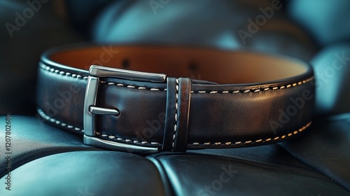 Handmade leather bracelet with intricate braiding placed on a dark textured s...