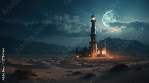 Wallpaper Mural Mosque in the Desert Under a Full Moon Torontodigital.ca