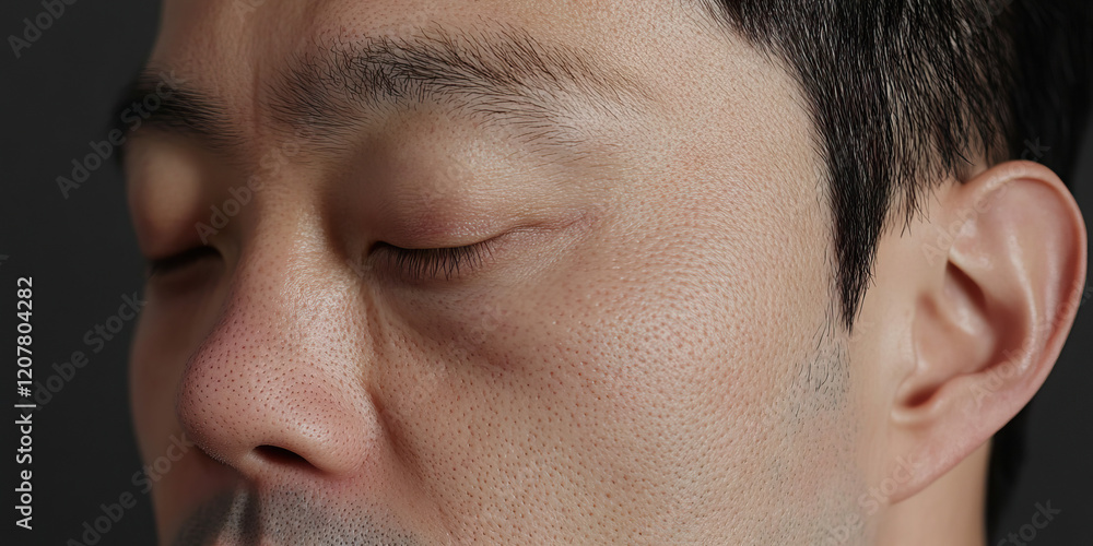 Obraz premium Close-up of Male Face Showing Skin Texture and Features