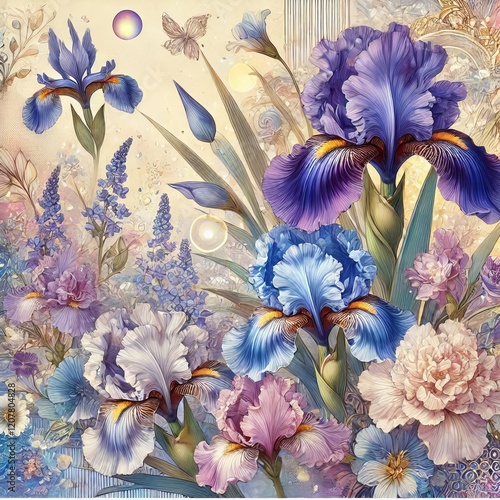 Ayame and Florals An illustration featuring an iris flower with photo