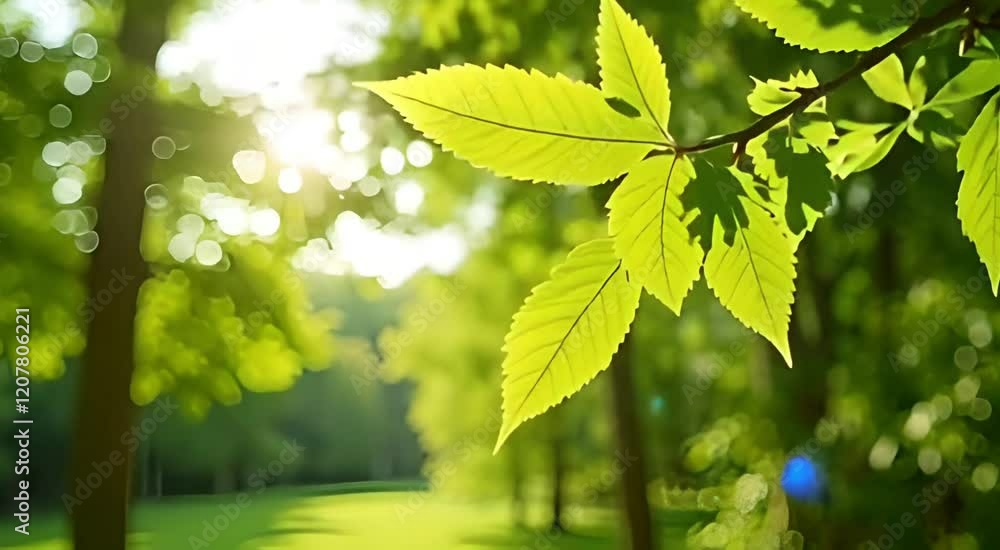 Vibrant Green Leaves in Sunlit Forest Nature Photography Stock Image. Vibrant Green Leaves in Sunlit Forest Nature Photography Stock Image.