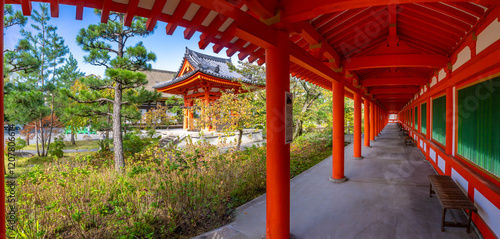 Shoro (Bell Building) and tunnel to Rengeoin Todaimon (Grand East Gate) in Sanjusangendo Temple, Sanjusangendomawari, Kyoto, Honshu, Japan photo