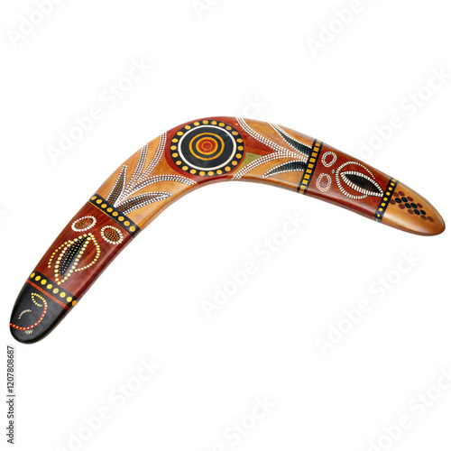 Aboriginal art boomerang unique indigenous craft australia art object cultural heritage, isolated on white or transparent background